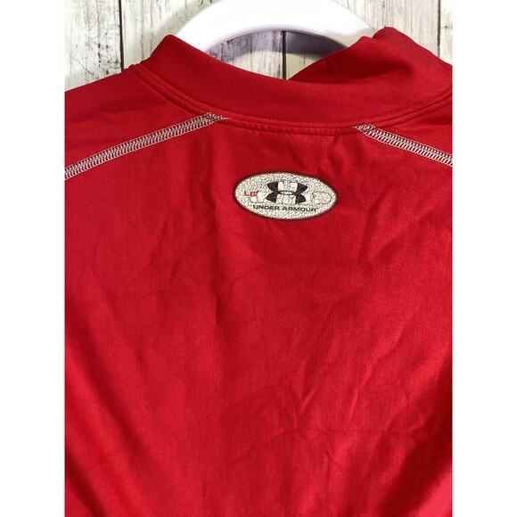 Under Armour HeatGear Compression Long Sleeve Top Red Black Athletic Base Layer - Picture 3 of 5